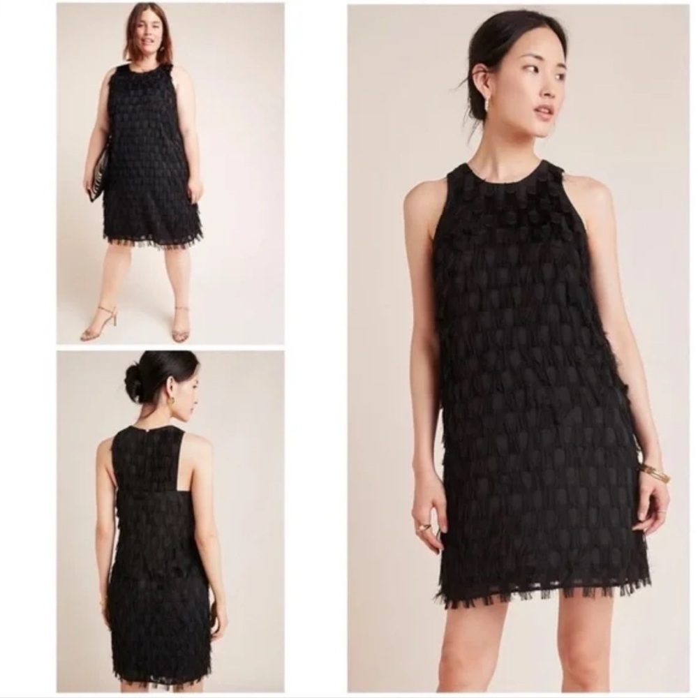A30 Anthropologie Roxie Textured Feathered Fringe Dot Shift Mini LBD
